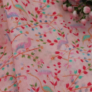 Высококачественная натуральная ткань pure ramie, ткань с принтом граффити розовой птицы, Летнее стильное платье, одежда, цельные ткани для платья