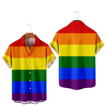Гордость ЛГБТ Любовь Лесбиянок Радужный Дизайн Рубашки С Короткими Рукавами И Карманами Рубашки С ЛГБТ Принтом Мужская И Женская одежда