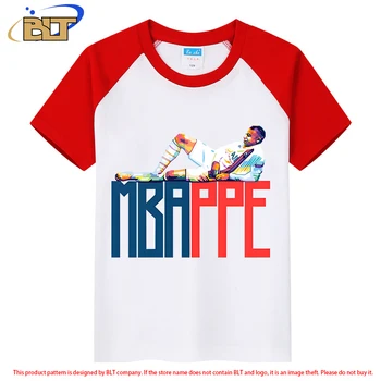 Детская одежда Mbappe с принтом аватара, повседневная детская красная контрастная футболка с короткими рукавами, спортивные топы для мальчиков и девочек