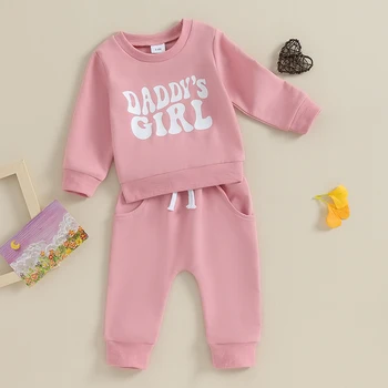 Детская одежда для девочек Daddys, осенне-зимняя одежда для новорожденных, комплект с толстовками и брюками, рубашка для малышей, топ, спортивные штаны, костюм