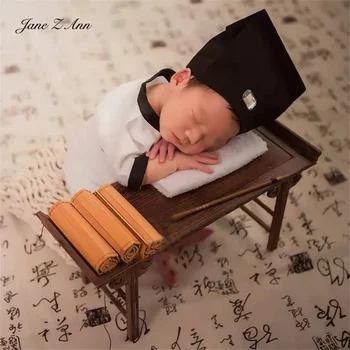 Джейн Зи Энн Новорожденная китайская старинная одежда детская фотография ученого шляпа одежда книга с реквизитом комбинация