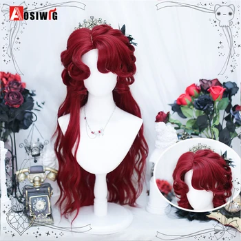 Длинный Волнистый парик для косплея AOSI с челкой, Рыжий Блондинистый Парик Лолиты, Парики для косплея на Хэллоуин для женщин