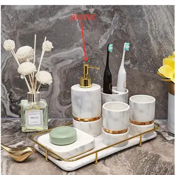 Европейский высококлассный керамический набор аксессуаров для ванной комнаты Мраморный дозатор мыла, чашка для полоскания, держатель зубной щетки, мыльница, набор для мытья посуды