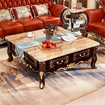 Европейский мраморный журнальный столик из цельного дерева, квадратный чайный столик из красного сандалового дерева, мебель для виллы