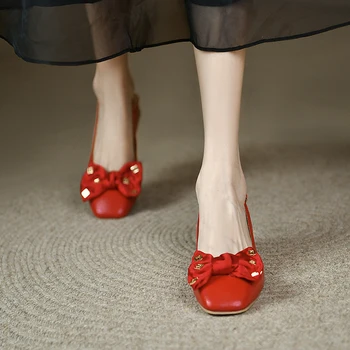 Женская обувь 2023, Высококачественные современные женские босоножки с закрытым носком, Летние легкие повседневные сандалии, женские квадратные каблуки с узлом-бабочкой
