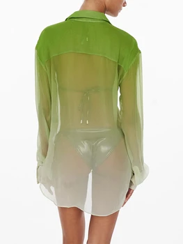 Женская рубашка Gradation, гранж, свободный крой, топы с пуговицами и воротником-лацканами, осенняя прозрачная футболка с длинным рукавом