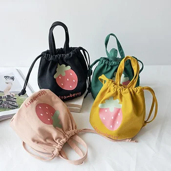 Женская сумка-ведро с японским клубничным принтом на шнурке, Студенческий Ланч-Бокс, Маленькие Обеденные Изолированные пакеты для ланча