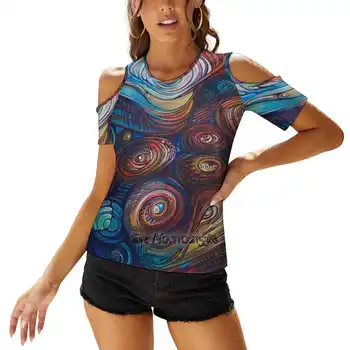 Женская футболка Tidalpool, топ со шнуровкой на одно плечо, сексуальные футболки, открытые топы, футболки, органическое абстрактное графическое биоморфное аниме