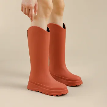 Женские непромокаемые ботинки 36-41, водонепроницаемые, по щиколотку, на низком каблуке, без застежки из ПВХ, прочные, нескользящие, для мытья в машине, Женская обувь Hw42