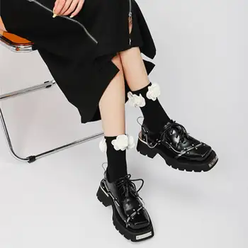 Женские оксфорды на платформе в стиле дерби в британском стиле, модные женские черные кроссовки с квадратным носком в стиле панк