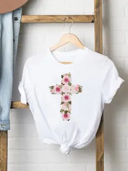 Женские футболки с коротким рукавом, графическая футболка, Летняя цветочная милая тенденция, Новая повседневная женская мода, женская футболка, одежда