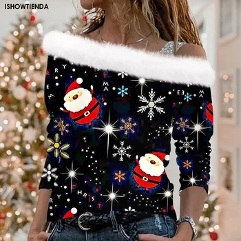 Женский свитер, осенне-зимние модные топы с длинным рукавом, Свободные Рождественские Новогодние наряды, Рождественские Повседневные пуловеры Оверсайз, топы