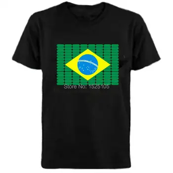 Звуковая активируемая светодиодная футболка с флагом Бразилии и инвертором батареи 2шт AAA Бесплатная доставка