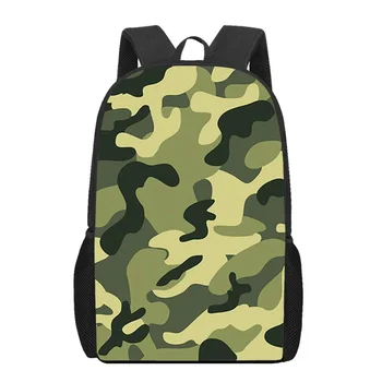 Зеленый камуфляжный армейский камуфляж с 3D принтом, сумка для книг, 16-дюймовый рюкзак для мальчиков и девочек, школьные сумки для детей-подростков, учащихся начальных классов