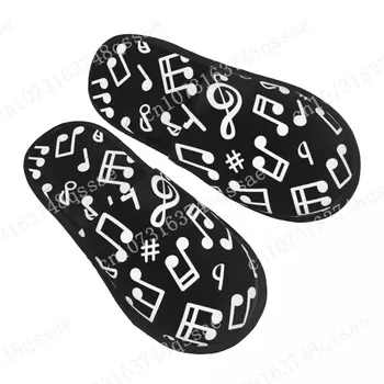 Зимние Тапочки Женщина Мужчина Пушистые Теплые Тапочки Абстрактные Музыкальные Ноты Домашние Тапочки Обувь
