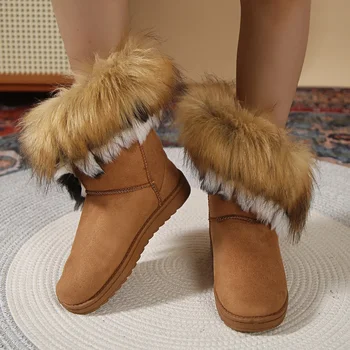 Зимние женские зимние ботинки на меховой платформе, большие размеры, сохраняющие тепло, плюс бархатная хлопковая обувь на плоской подошве для женщин, уличные повседневные ботильоны