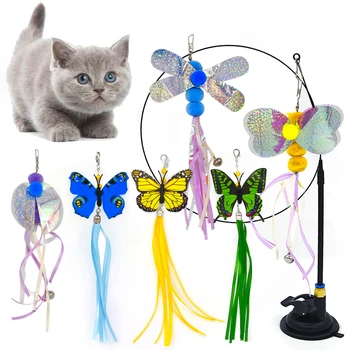 Игрушка для домашних кошек, Кошачья палочка, Пушистое перо с колокольчиком, присоска, игрушка-палочка для кошек, Интерактивные игрушки для кошек, Упражнения для охоты на котенка, товары для домашних животных