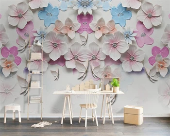 Изготовленная на заказ 3D настенная роспись с тиснением в виде цветка персика papel de parede в стиле ретро для гостиной, 3D настенные росписи beibehang