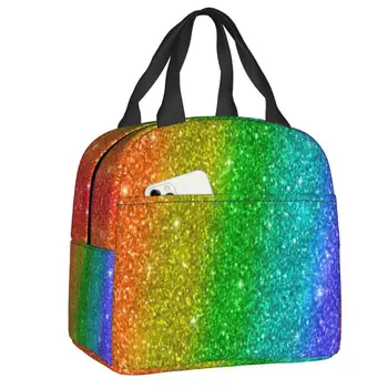 Изготовленная на заказ блестящая радужная ЛГБТ-сумка для ланча, Мужская Женская теплая коробка-холодильник, изолированный ланч-бокс для детей, школа