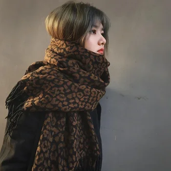 Кашемировый шарф с леопардовым принтом для женщин и мужчин, Зимняя толстая теплая шаль, кашемировый шарф двойного назначения