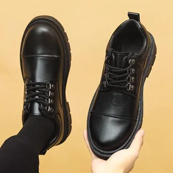 Кожаная обувь Мужская 2023 Новая мужская обувь Британская деловая рабочая одежда Осенняя повседневная черная обувь с мягкой подошвой