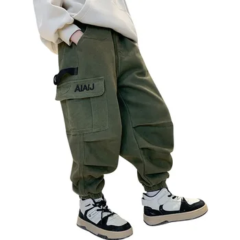 Корейские модные повседневные Спортивные брюки-карго для мальчиков, весенние Детские хлопковые Двухцветные брюки-карго с множеством карманов, 4-14 лет
