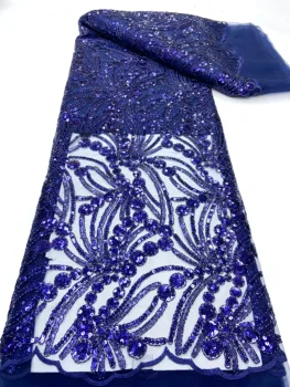 Королевская синяя Французская Сетчатая кружевная ткань 2024, Высококачественный Африканский тюль, кружевная ткань с пайетками, Нигерийская ткань Для женщин, платья для свадебных вечеринок