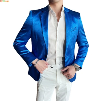 Королевский Синий Пиджак Мужская Мода Тонкие Парадные Пальто Блейзеры Для Свадебной Вечеринки Белый Черный