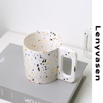 Креативная керамическая кофейная кружка Lenyvasen, минималистичная домашняя офисная чашка для питья, чайная чашка