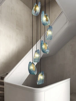 Креативный светильник для коридора виллы, квартиры из синего стекла, Высококачественная Медь, современный простой лофт, Двойная лестница, Длинный подвесной светильник