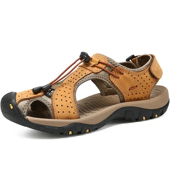 Легкая модная мужская спортивная обувь для отдыха на природе, большие размеры 38-46, Новые пляжные сандалии, мужские сандалии из натуральной кожи