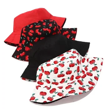 Летние Свежие модные шляпы, обратимая рыбацкая шляпа, летняя шляпа от солнца, фруктовые вишневые сладкие двухсторонние женские шляпы, креативные подарки