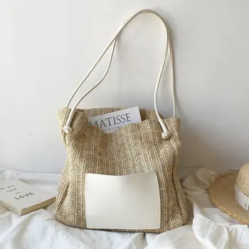 Летние плетеные из соломы сумки-тоут, женские повседневные сумки большой емкости, Новая модная Пляжная женская простая сумка для покупок на плечо