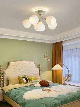 Люстра в главной спальне, уютный и романтический потолочный светильник для комнаты, светильник для поверхностного монтажа, Кремовый стиль, Новый