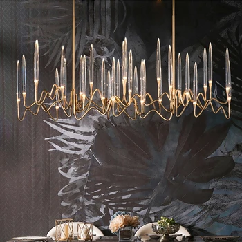 Люстра в столовой, Роскошный Хрустальный Креативный бар, Персонализированная настольная лампа в гостиной, Минималистичный офис в скандинавском стиле, Длинный