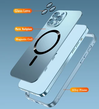 Металлический Магнитный Матовый Чехол Для iPhon 12 13 14 Pro Max 14Plus Для Magsafe Cover Объектив Пленка Из Сплава Алюминиевая Рамка Беспроводная Зарядка