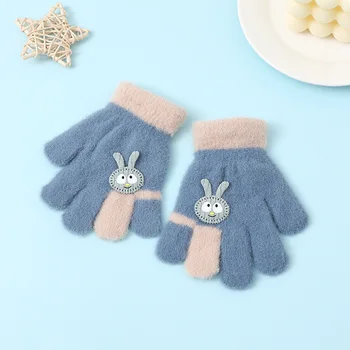 Милые зимние перчатки для детей, варежки, Мультяшные Теплые уличные перчатки, детские вязаные перчатки для пальцев от 2 до 6 лет перчатки детские