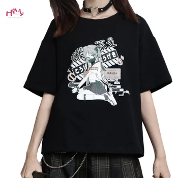 Милые модные футболки с аниме, женские белые топы в стиле харадзюку в стиле панк Каваи для девочек 2021, готическая эстетическая черная футболка с графическим принтом