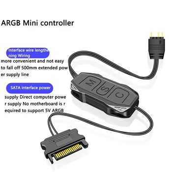 Мини-контроллер Argb с удлиненным кабелем Широкая совместимость с 3-контактным блоком питания 5v на SATA и контроллером синхронизации RGB