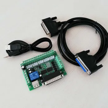Модернизированный 5-осевой интерфейсный адаптер с ЧПУ, разделительная плата для драйвера шагового двигателя Mach3 + USB-кабель + параллельный кабель DB25