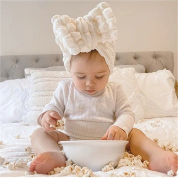 Модная детская шапочка с бантом белого цвета для маленьких девочек, тюрбан, мягкие шапочки для новорожденных, обертывания для ребенка