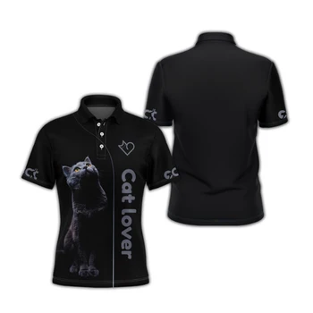 Модная мужская рубашка в стиле ретро 2023, мужская рубашка с 3D-принтом pet black cat, летняя рубашка с коротким рукавом и круглым вырезом, топ