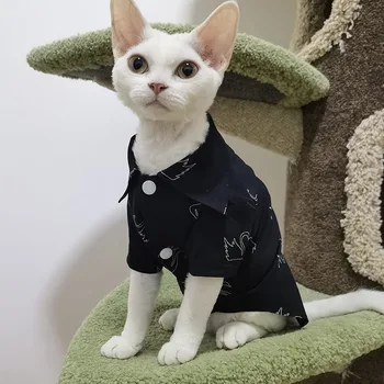 Модная одежда для кошек Sphynx, черные хлопчатобумажные рубашки, устойчивые к пятнам, одежда для безволосых кошек, одежда для девон Рексов