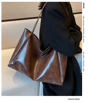 Модная универсальная сумка из масляной кожи 2023, новые сумки через плечо большой емкости, женская сумка-тоут, большая сумка для девочек