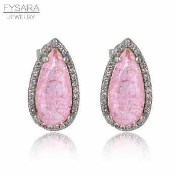 Модные женские серьги-гвоздики FYSARA с крупными каплями воды с розовым драгоценным камнем, Роскошные серьги с кристаллами, Винтажные Классические украшения