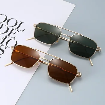 Модные ретро солнцезащитные очки с двойным лучом в маленькой оправе, индивидуальность, металлические тонкие солнцезащитные очки для уличной съемки Cool Tide