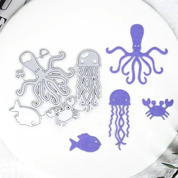Морские медузы, осьминоги, крабы, рыбы, металлические штампы, форма для вырезания штампов для скрапбукинга, изготовления бумажных карточек, поделок 2022 г.