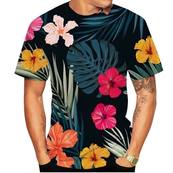 Мужская Гавайская рубашка с милым цветочным принтом с 3D-принтом, Повседневная Мужская рубашка с коротким рукавом и Цветочным принтом, Пляжная Футболка, Топы XXS-6XL