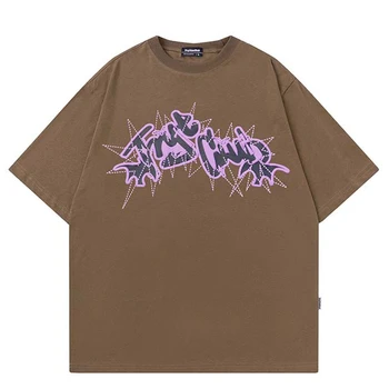 Мужская уличная одежда, футболка оверсайз с буквенным принтом Devil Wings, футболка в стиле хип-хоп Харадзюку, хлопковая летняя футболка с коротким рукавом, топы, тройники