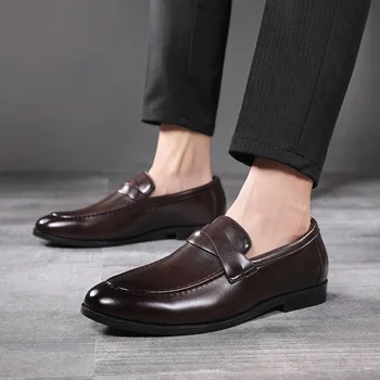 Мужские классические лоферы с ремешками в стиле ретро, мужская повседневная обувь из микрофибры, мокасины для свадебной вечеринки, туфли на плоской подошве для вождения на открытом воздухе
